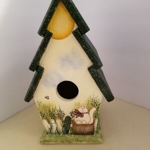 Charming Green and Cream Cat Birdhouse